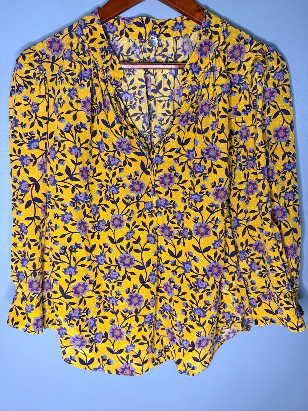 Margaret O’Leary 100% Silk Floral Blouse Top | Size Medium